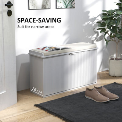 HOMCOM Shoe Storage Bench with Cushion and Flip-Drawer 80x26x47.5cm White