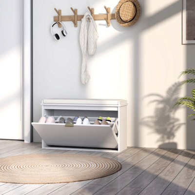 HOMCOM Shoe Storage Bench with Cushion and Flip-Drawer 80x26x47.5cm White