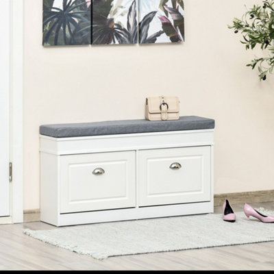 HOMCOM Shoe Storage Bench with Seat Cushion Cabinet Organizer with 2 Drawers