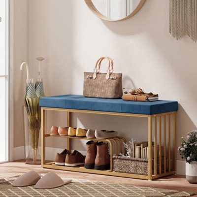 HOMCOM Shoe Storage Bench with Seat Cushion Tufted Shoe Rack Bench Dark ...
