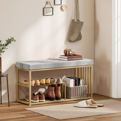 HOMCOM Shoe Storage Bench with Seat Cushion Tufted Shoe Rack Bench Grey