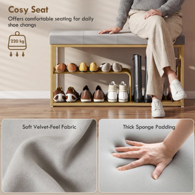 HOMCOM Shoe Storage Bench with Seat Cushion Tufted Shoe Rack Bench Grey