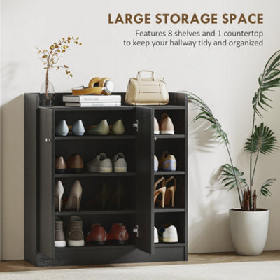 HOMCOM Shoe Storage Cabinet Footwear Rack Stand w/Adjustable Shelves Black