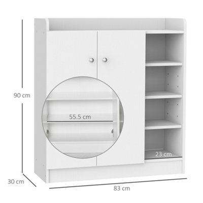 HOMCOM Shoe Storage Cabinet Footwear Rack Stand w/Adjustable Shelves White