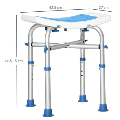 HOMCOM Shower Chair for the Elderly and Disabled, Adjustable Shower Stool with Built-in Handle and Non-slip Suction Foot Pads Blue