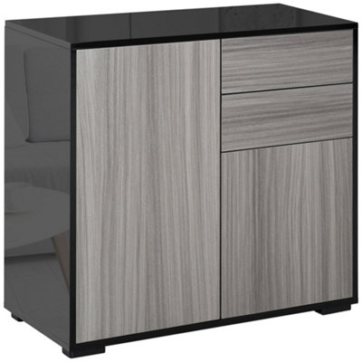 HOMCOM Side Cabinet with 2 Door and 2 Drawer for Home Office Grey Black 74H x 79W x 36Dcm