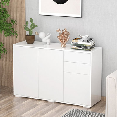 HOMCOM Side Cabinet with 2 Door and 2 Drawer for Home Office White 74H x 117W x 36Dcm