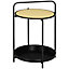 HOMCOM Side Table End Table with Serving Tray and Plastic Rattan Shelf, Black