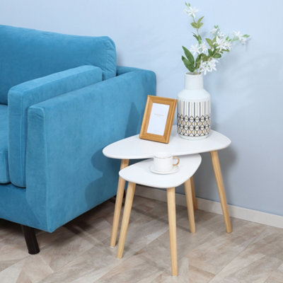 HOMCOM Side Table Set of 2, Modern End Coffee Bedside Tables White Natural