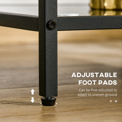 HOMCOM Side Table with Tempered Glass Top, End Table with 2-Tier Storage, Black
