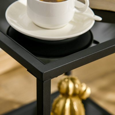 HOMCOM Side Table with Tempered Glass Top, End Table with 2-Tier Storage, Black
