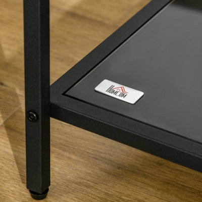 HOMCOM Side Table with Tempered Glass Top, End Table with 2-Tier Storage, Black