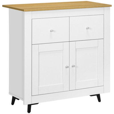 HOMCOM Sideboard Storage Cabinet, Modern Kitchen Cupboard with Double Doors and Drawers for Dining Room, White
