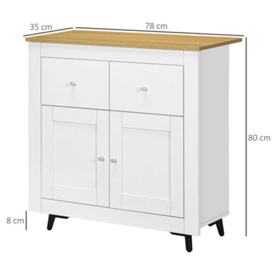 HOMCOM Sideboard Storage Cabinet, Modern Kitchen Cupboard with Double Doors and Drawers for Dining Room, White