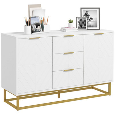 HOMCOM White Sideboard Cabinet With Adjustable Shelves Doors And Anti Tip Kit For Living Room