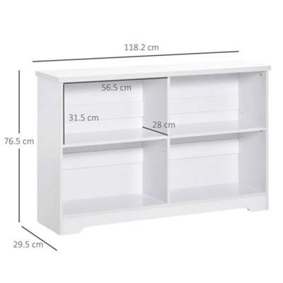 HOMCOM Simple Modern 4-Compartment Low Bookcase w/ Shelves Cube Display Office