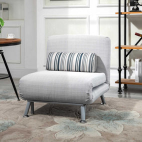 HOMCOM Single Folding 5 Position Convertible Sleeper Chair Sofa Bed Grey, Silver