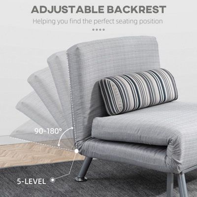 HOMCOM Single Folding 5 Position Convertible Sleeper Chair Sofa Bed Grey, Silver