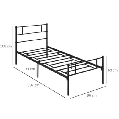 HOMCOM Single Metal Bed Frame w/ Headboard and Footboard, Underbed Storage Space
