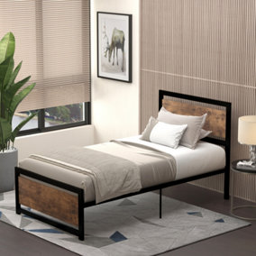 HOMCOM Single Size Metal Bed Frame w/ Headboard & Footboard, 97x195x103cm