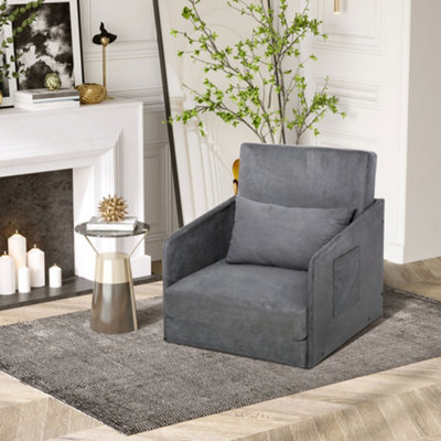 HOMCOM Single Sofa Bed Armchair Soft Floor Sleeper Lounger Futon Couch w Pillow
