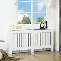 HOMCOM Slatted Radiator Cover Painted Cabinet MDF Lined Grill in White 172L x 19W x 81.5H cm