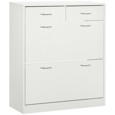 HOMCOM Slim Shoe Cabinet with 2 Flip Drawers for 12 Pairs of Shoes White