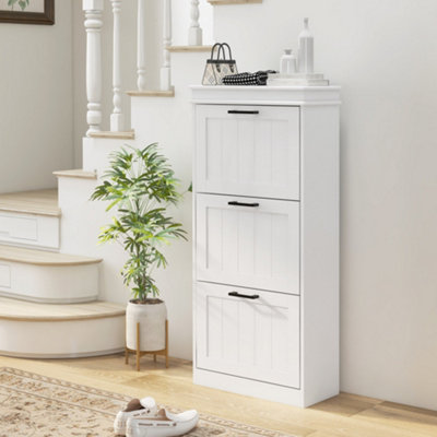 HOMCOM Slim Shoe Storage Cabinet with Flip Drawers for Entryway