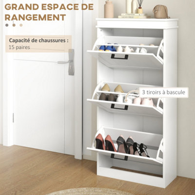 HOMCOM Slim Shoe Storage Cabinet with 3 Flip Drawers for Entryway, White