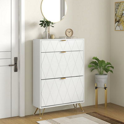 HOMCOM Slim Shoe Storage Cabinet with Flip Drawers for Entryway Hallway White