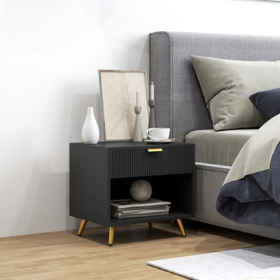 HOMCOM Small Table With Drawer, Open Compartment and Handle, Black