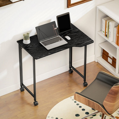 HOMCOM Small Writing Desk with Wheels, Folding Study Table, Black