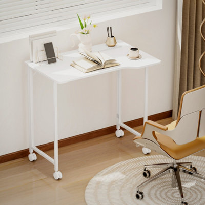 HOMCOM Small Writing Desk with Wheels, Folding Study Table, White