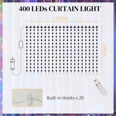 HOMCOM Smart LED Curtain, Dynamic DIY Fairy Lights, 3x3(m)