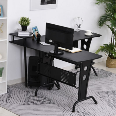 HOMCOM Space-Saving Corner Work Office Desk Gaming w/ Steel Frame CPU Rack Black