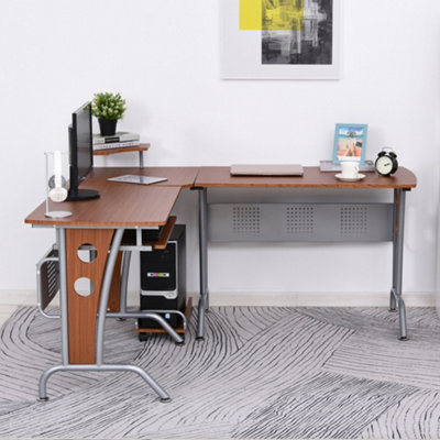 HOMCOM Corner Computer Desk with Steel Frame for Small Spaces