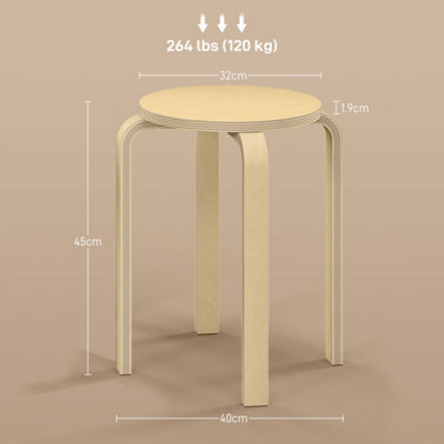HOMCOM Stackable Stools Set of 4, Round Backless Stools for Kitchen