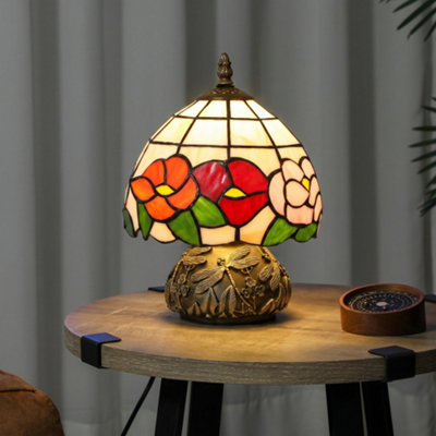 HOMCOM Stained Glass Bedside Lamp, Tiffany Style Table Lamp for Bedroom