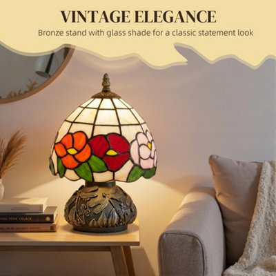 HOMCOM Stained Glass Bedside Lamp, Tiffany Style Table Lamp for Bedroom