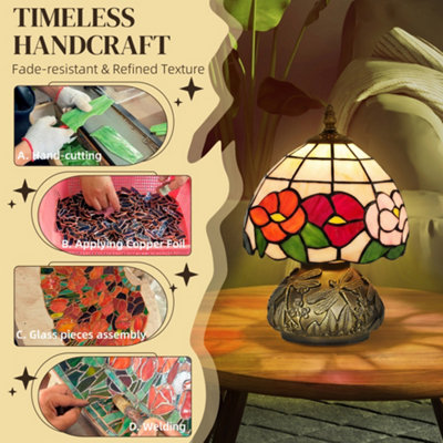 HOMCOM Stained Glass Bedside Lamp, Tiffany Style Table Lamp for Bedroom