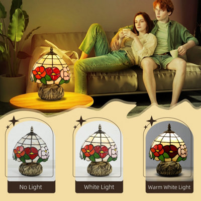 HOMCOM Stained Glass Bedside Lamp, Tiffany Style Table Lamp for Bedroom