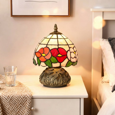 HOMCOM Stained Glass Bedside Lamp, Tiffany Style Table Lamp for Bedroom