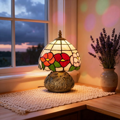 HOMCOM Stained Glass Bedside Lamp, Tiffany Style Table Lamp for Bedroom