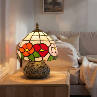 HOMCOM Stained Glass Bedside Lamp, Tiffany Style Table Lamp for Bedroom