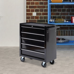 HOMCOM Steel 5-Drawer Tool Storage Cabinet Lockable w/ Wheels Handle Garage Equipment Trolley Home Work DIY Workshop Chest Black