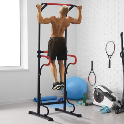 HOMCOM Steel Multi-Use Exercise Power Tower Station Adjustable Height w/ Grips