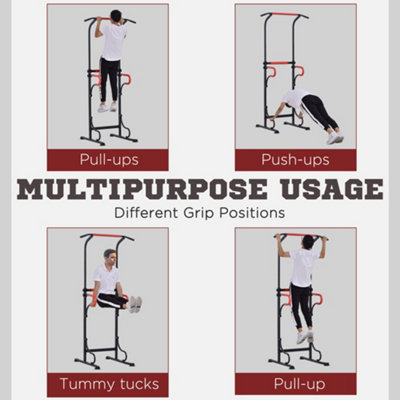 HOMCOM Steel Multi-Use Exercise Power Tower Station Adjustable Height w/ Grips