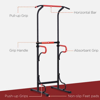 HOMCOM Steel Multi-Use Exercise Power Tower Station Adjustable Height w/ Grips