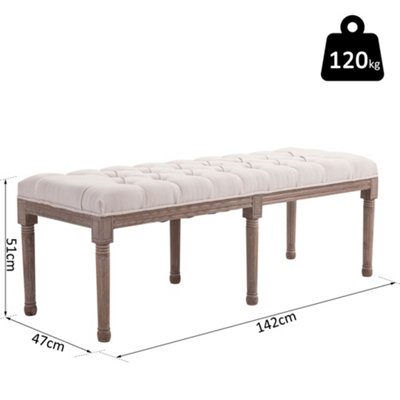 HOMCOM  Stool Bench 3 Person Chic Button Tufted  Bedside Seat End Hallway