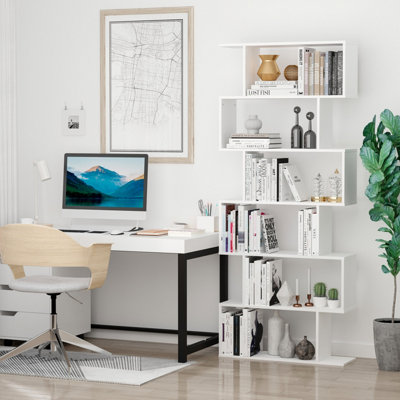 White bookshelf deals with wood shelves